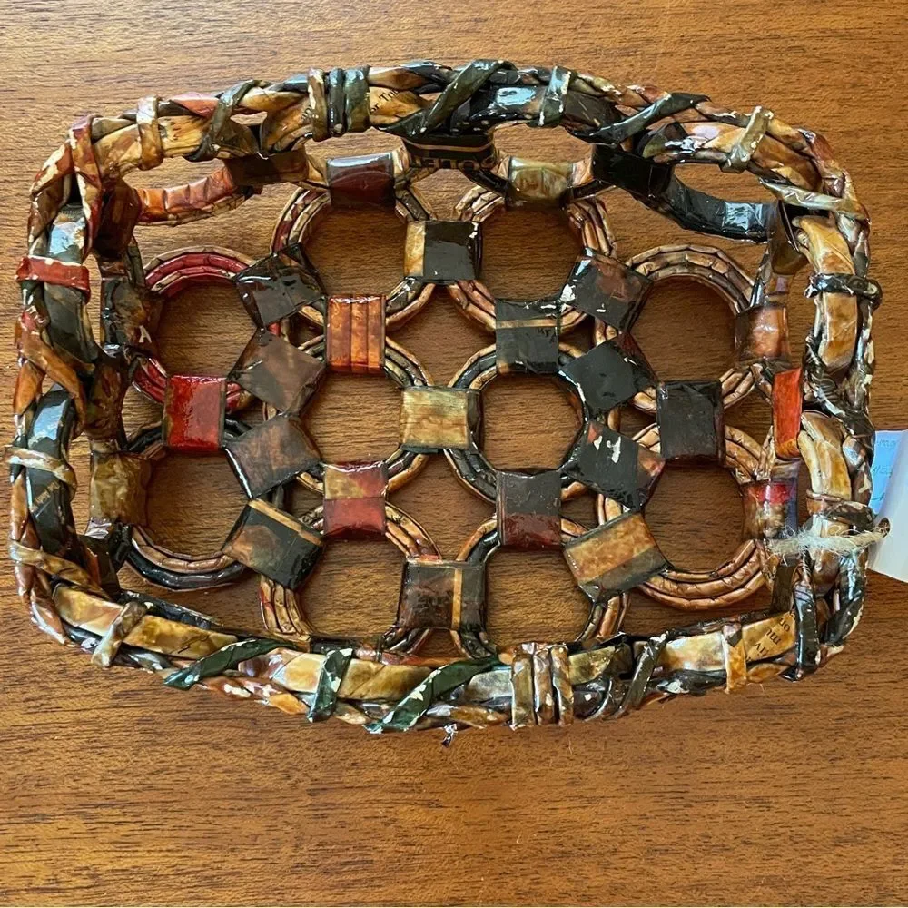 NWT Handcrafted Basket From Brazil Brown Red Black and Tan